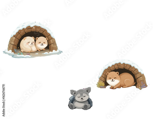 Cute Forest Animals: Adorable Hedgehogs and Owl in Natural Woodland Habitat