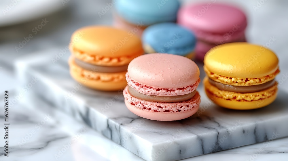 Obraz premium Colorful macarons on a marble slab