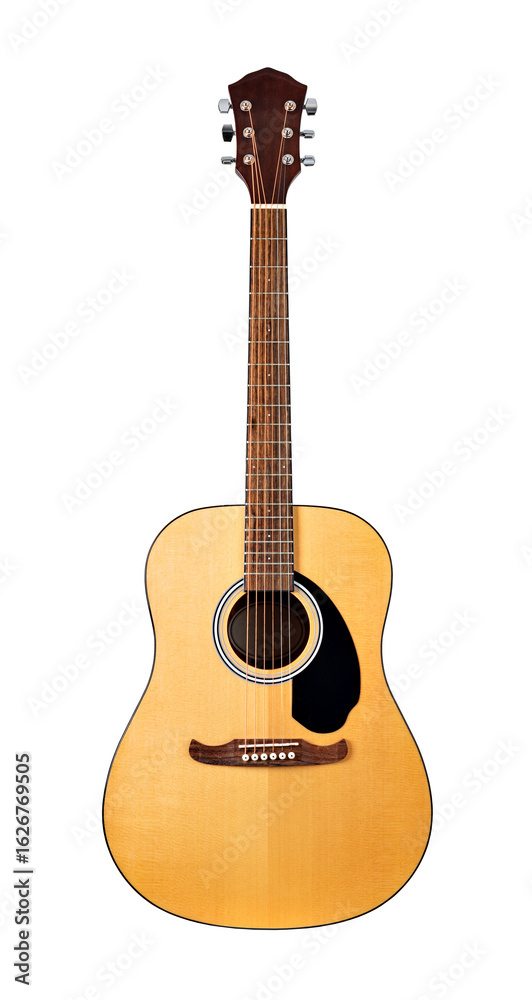 Fototapeta premium Acoustic guitar isolated on transparent background showing body and neck