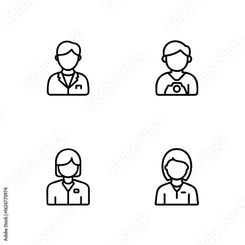 Four simple line art icons people with different professions person woman