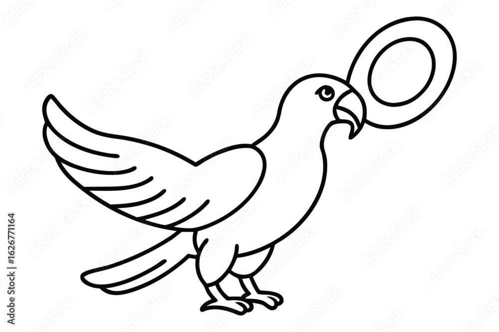Obraz premium Cartoon Parrot Outline with Circular Toy, Perfect for Coloring Books and Educational Resources for Children and Young Learners