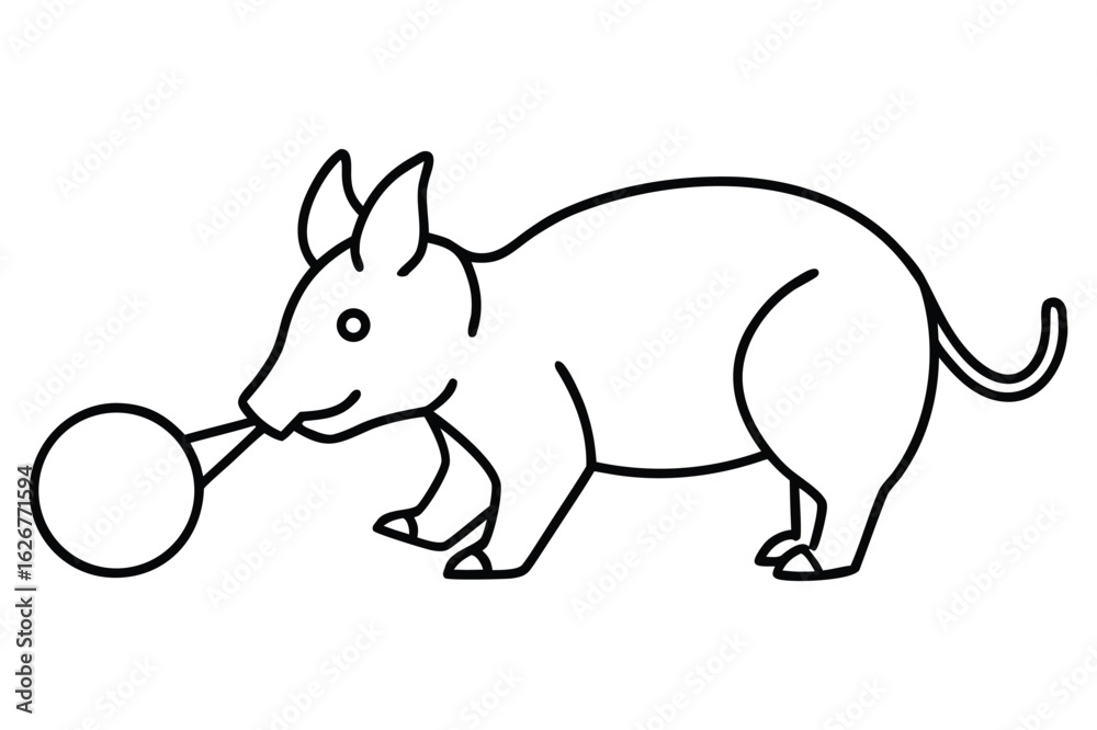 Fototapeta premium Charming Line Art Illustration of an Armadillo Carrying a Ball, Perfect for Children's Books and Educational Materials with a Clean Aesthetic