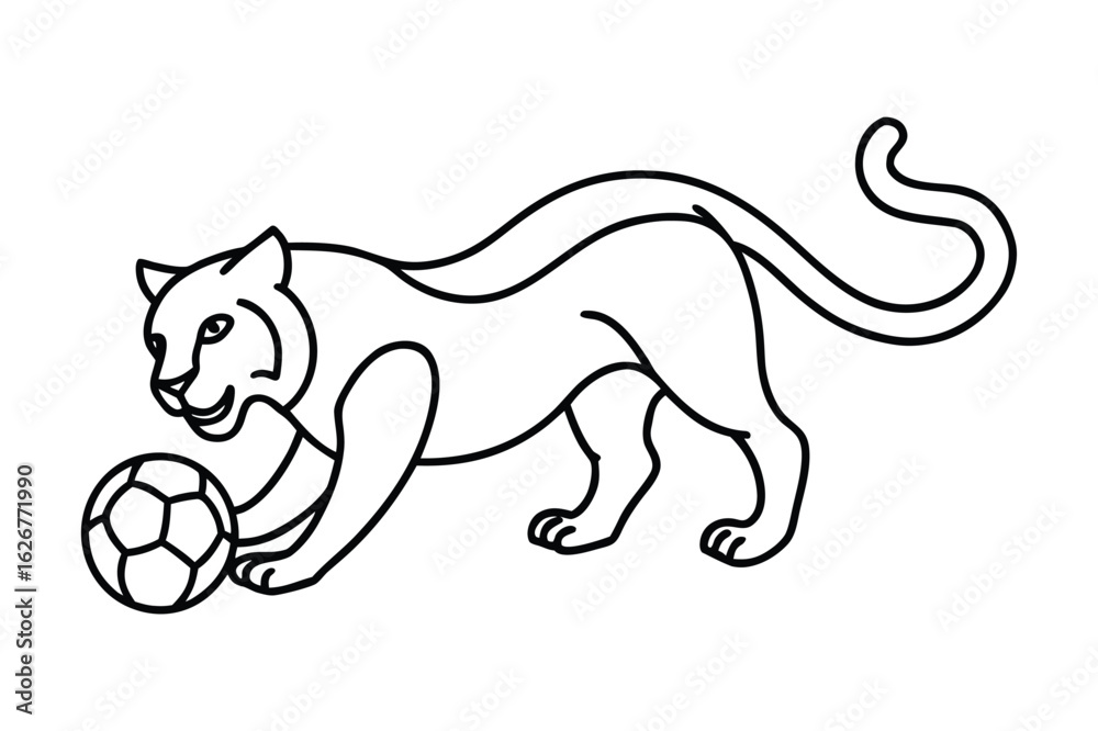 Obraz premium Black and White Illustration of a Panther Playing with a Soccer Ball Depicts Power and Graceful Movement