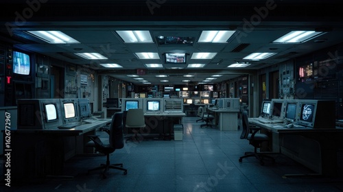 Empty, dark control room
