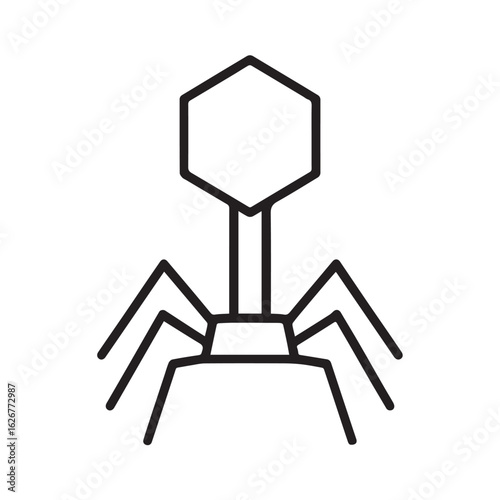 “Vector illustration of a bacteriophage virus in line art style.”