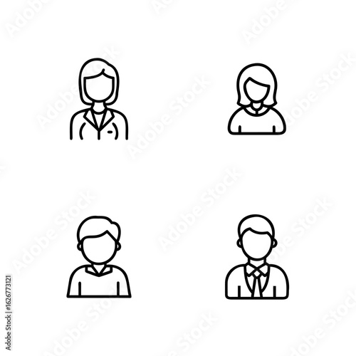 Four simple line icons people with different hairstyles clothing person woman