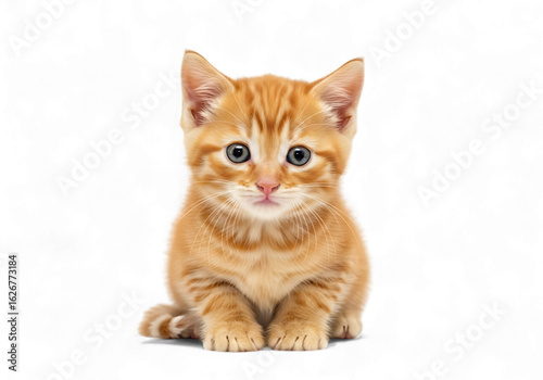 Illustration of ginger tabby kitten sitting isolated on transparent background