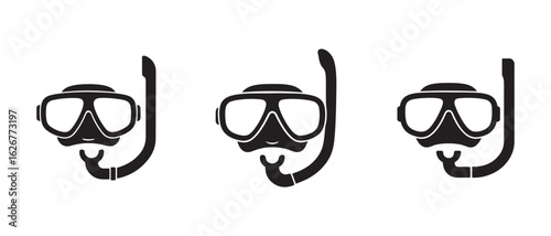 Snorkel & Dive Mask Icons, Underwater Adventure Gear Vector Set