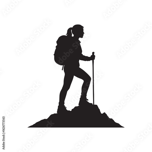  Woman Hiker Silhouette, Mountain Trekking & Outdoor Adventure Vector