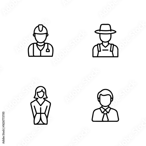 Four simple outline icons people in different professions worker doctor