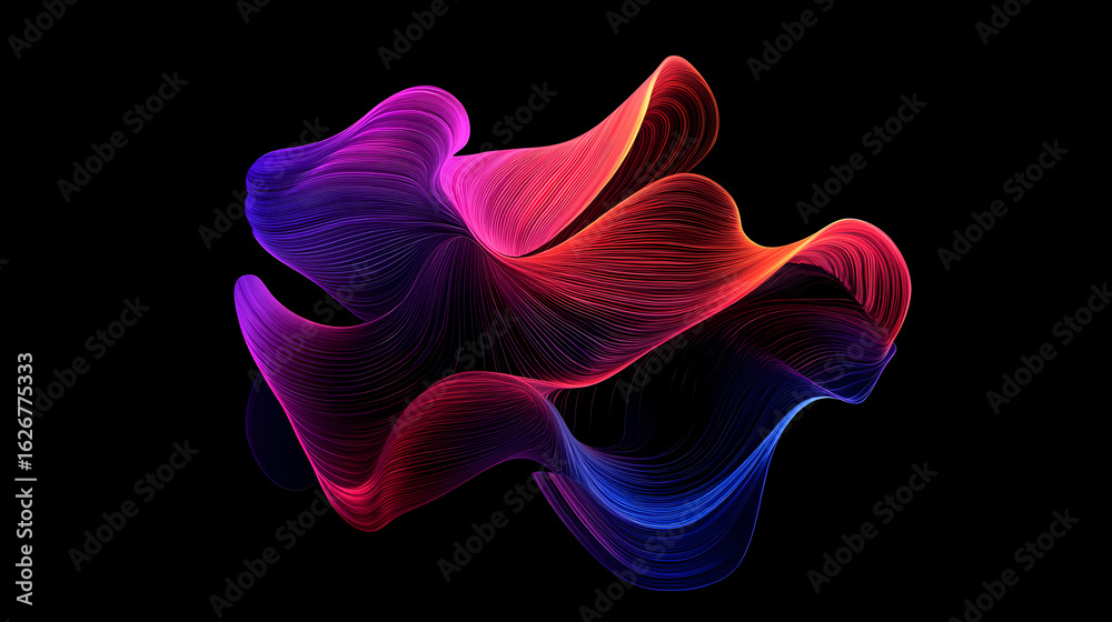Obraz premium Abstract Colorful Wavy Lines Flowing on a Dark Background - Dynamic and Vibrant Art