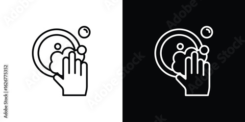 Washing dishes icon, outline vector sign, logo design download