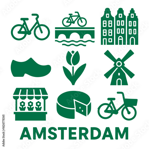 vector isolated green color amsterdam traditional cultural symbols