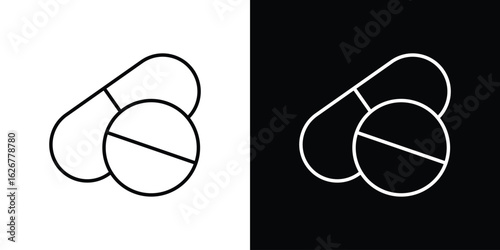 Pills icon, outline vector sign, logo design download