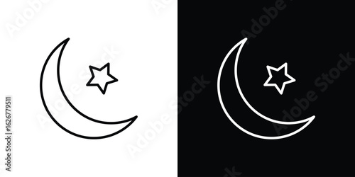 Moon and star icon, outline vector sign, logo design download
