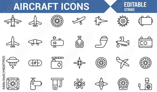 Detailed Aircraft Icons for Aviation Illustrations