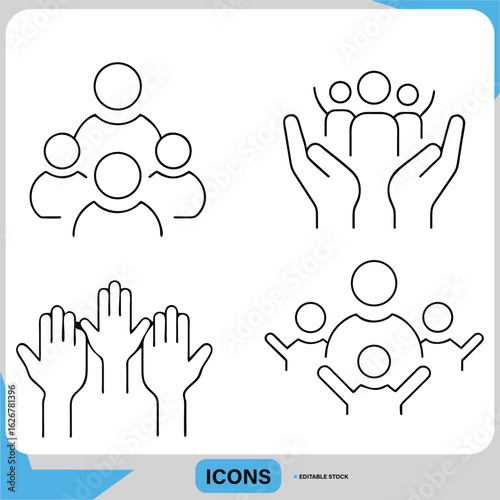 Community Support and Teamwork Icons Helping Hands and Social Unity Icon Human Connection and Support Icons for Social Projects