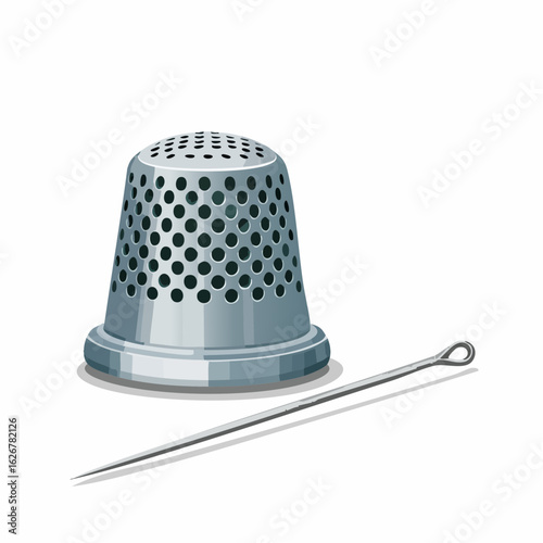 Sewing thimble next to needle
