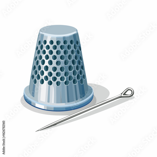 Sewing thimble next to needle
