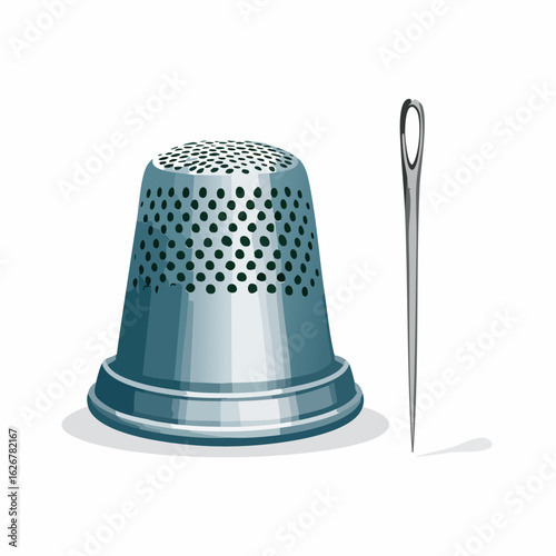 Sewing thimble next to needle
