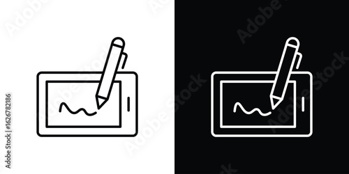 Electronic signature icon, outline vector sign, logo design download
