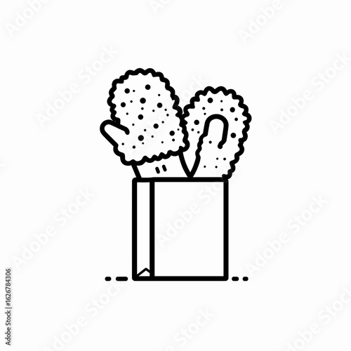 Cozy winter mittens stored in a box in a simple line art style