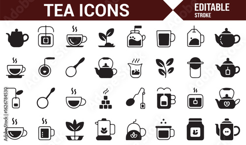 Tea Icon Set for Organic and Herbal Drink Themes
