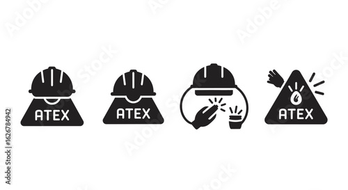 Set of atex safety icons in silhouette style