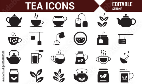 Collection of Tea Icons for Food and Drink Design