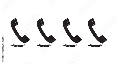 Row of four vintage telephone handset silhouettes with coiled cords