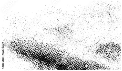 Chaotic grunge grain texture with bold halftone dots and uneven stipple overlay. Monochrome vintage background featuring photocopy effect, pointillism, spray dust, and rough wave pattern