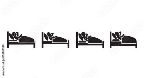 Person in bed showing different sleeping positions silhouette