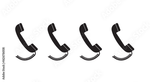Four black telephone handset silhouettes in a row silhouette