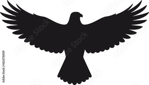Vector art of silhouette of an eagle with outstretched wings against a plain backdrop creating a powerful and majestic image