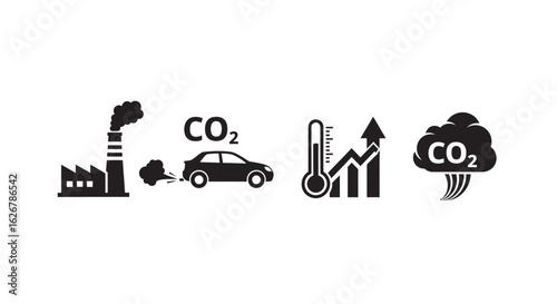 Industrial and automotive co2 emissions causing global warming silhouette