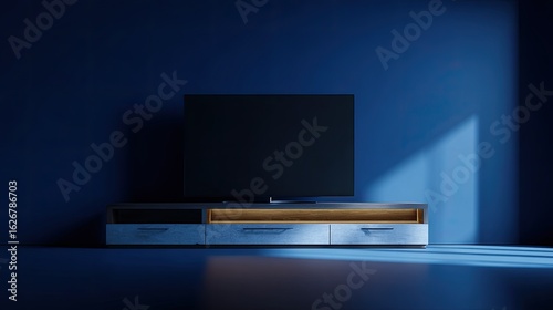 Dark blue room with TV and media cabinet