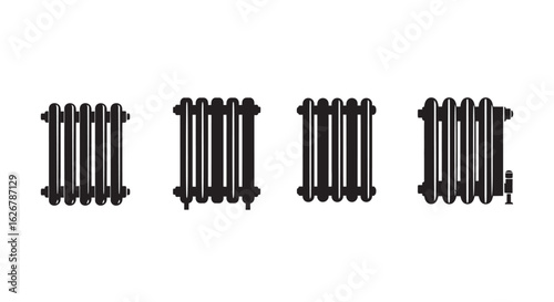 Collection of antique radiator silhouettes for heating systems