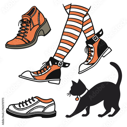 Halloween icon set witch shoes pointed boots