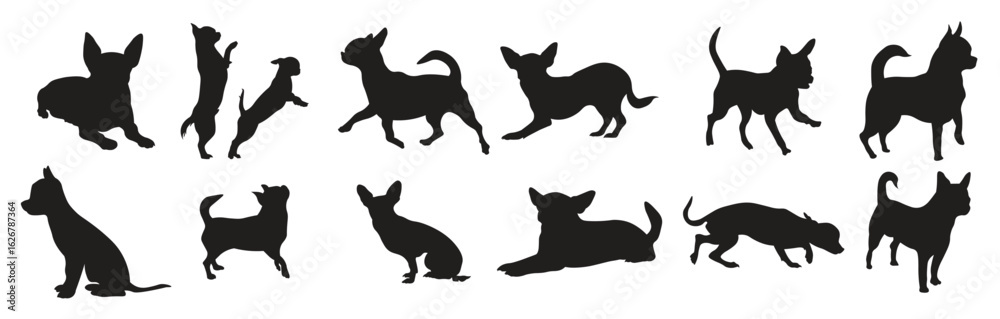 set chihuahua silhouette vector illustration set chihuahua silhouette vector illustration