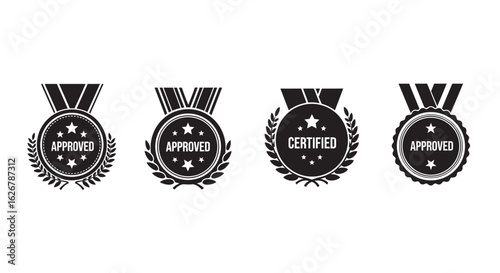Collection of approved and certified medals with stars and laurel wreath silhouette