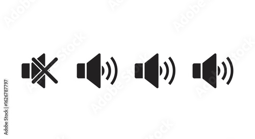 Sound volume level icons with mute symbol silhouette
