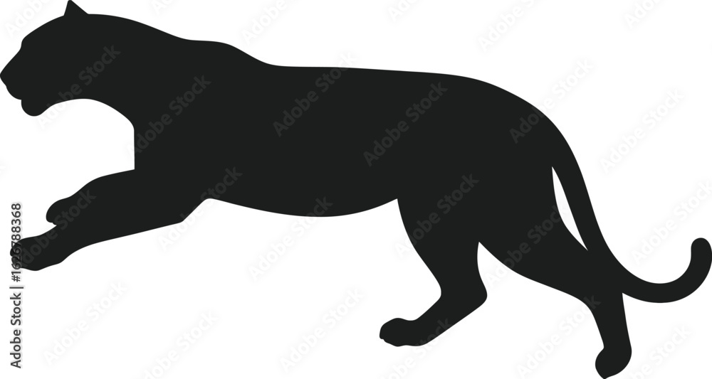 Obraz premium Vector art of a sleek black panther silhouette embodies power and grace as it prepares to leap forward with agility and stealth