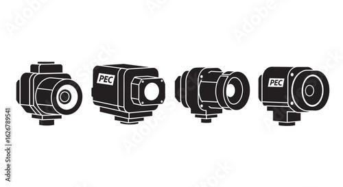Set of four industrial camera lenses silhouette