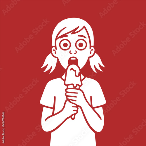 Surprised Girl Eating Ice Cream – Vector Illustration 