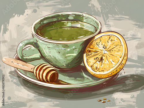 Painted Herbal Tea with Lemon Slice