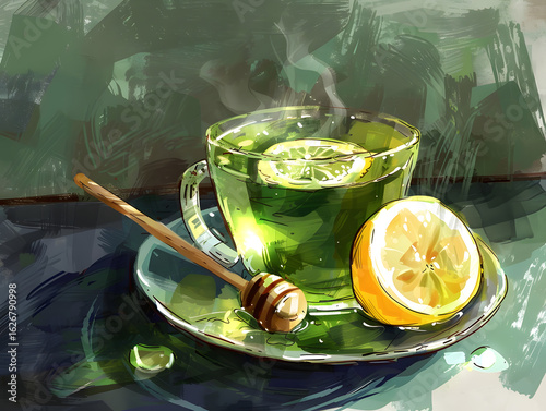Artistic Green Tea with Honey and Lemon