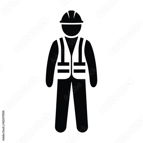 Standing worker pictogram stick figure icon, construction worker theme silhouette
