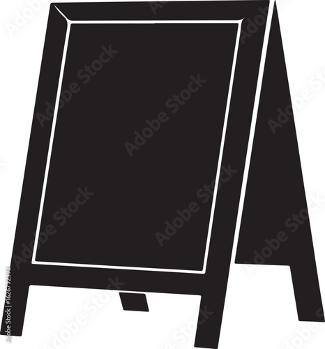 Black silhouette of an a frame chalkboard sign on a white background
