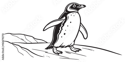 Charming hand drawn illustration of a cute penguin perfect for children s books educational materials or whimsical designs with a classic friendly appeal