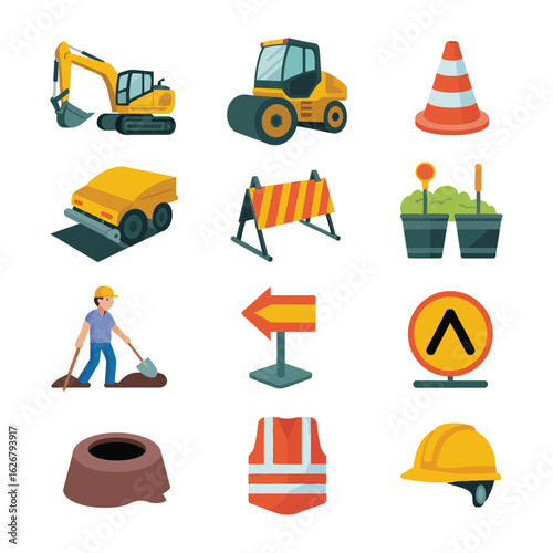construction site icons set